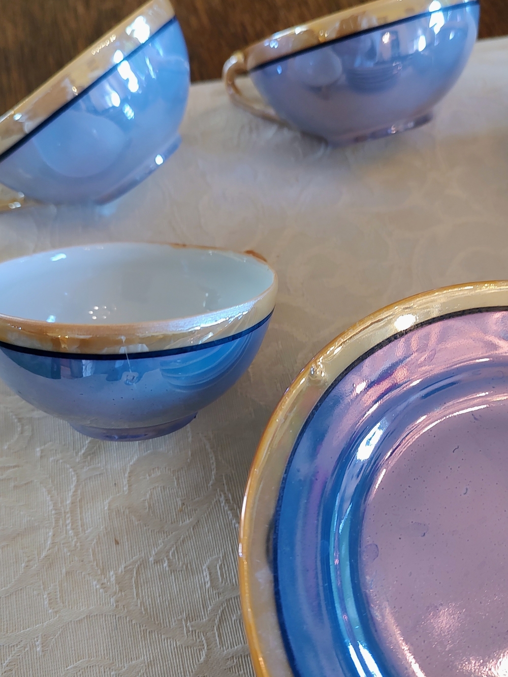 Vintage Blue and Gold Luster Porcelain Mini Tea Service 22 Pieces - Picture 5 of 16